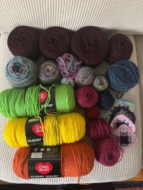 Yarn Bundle - Red Heart Super Saver, Lion Brand Pound of Love + Assorted Cakes